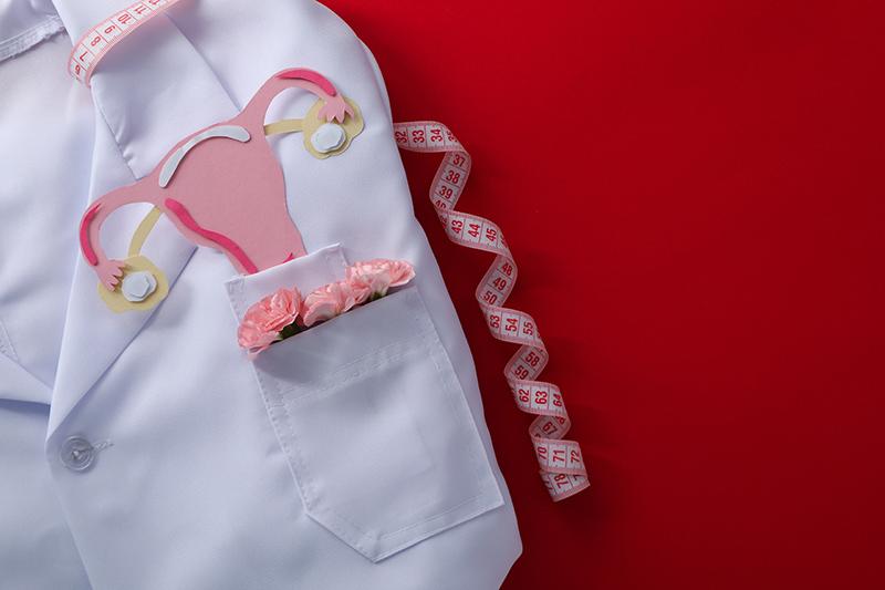 Gynaecologist uniform laid flat with uterus cut out