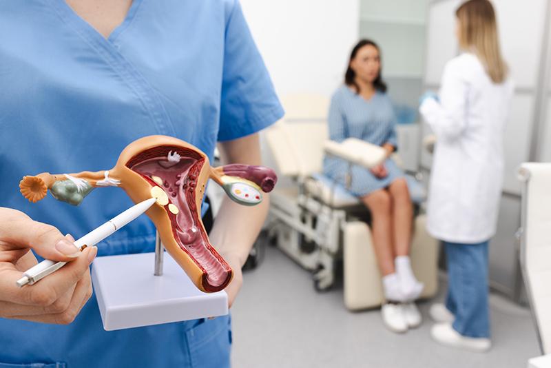 A woman receiving a briefing before her fibroid surgery